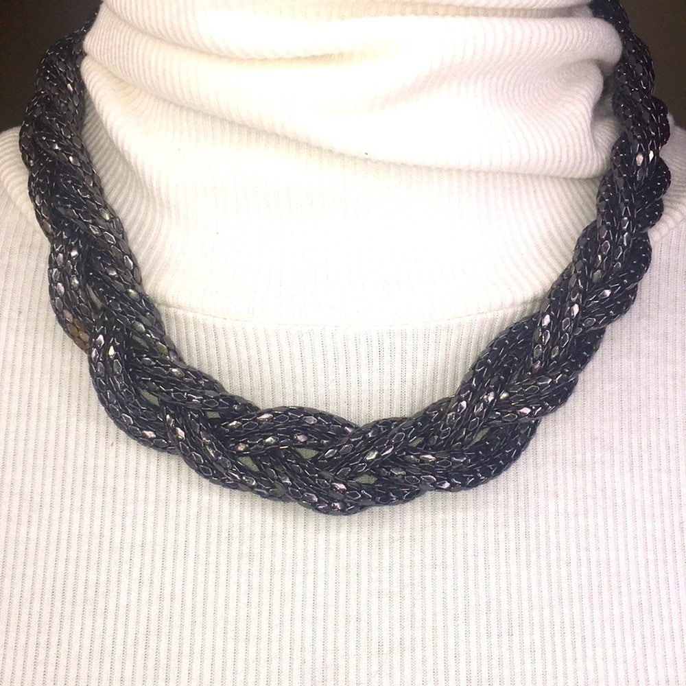 Braided EXPRESS Gun Metal Necklace Chunky Statement Metallic 18"